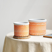 Nine-th large cement flower pot with hole green plant multi-meat species pelvic retro patterned soft clothing shop window design P003