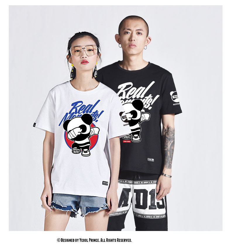 panda中国熊猫短袖t体恤男夏装新款嘻哈国潮牌打底衫情侣上衣服女