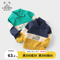 Rabbi tree childrens clothing boy sweaters 2021 Spring and Autumn new childrens casual color pattern shirt baby lapel pullover