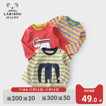 Rabbi tree childrens clothes boys T-shirt 2021 Spring and Autumn new childrens cotton pullover T-shirt baby print casual top