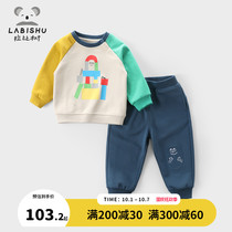 f Rabbi tree childrens clothing boy suit 2021 spring and autumn clothes new childrens clothes trousers 2 pieces baby set