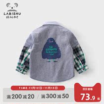 Rabbi tree childrens clothing boys shirt stitching outside wear 2021 Spring and Autumn new childrens cotton shirt baby top