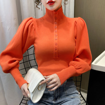 High collar sweater womens autumn winter thickened inner lap foam sleeves bottom blouses 2021 New foreign air 100 hitch-knitted sweatshirt