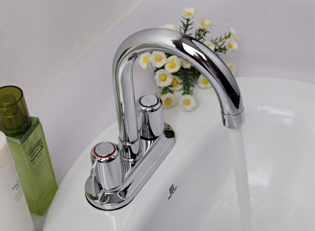 全铜双开双把双孔水龙头 洗脸盆冷热水双孔面盆龙头水嘴_7折现价78元