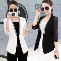 Ladies summer coat New 2021 Spring Summer small suit female Korean fashion slim spring and autumn short collarless suit