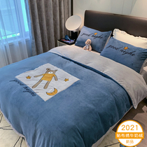 Children four sets of autumn and winter boy cartoon thickened milk velvet bed three sets of double-sided coral fleece quilt cover