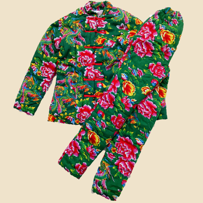 成人手工棉衣棉裤纯棉花棉袄套装女式加厚冬保暖东北大花布新娘装