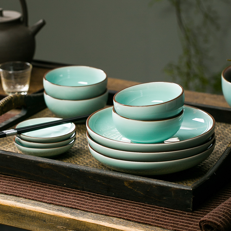 Chinese tableware suit home dishes combination of longquan celadon glaze ceramic dishes suit gift boxes