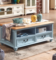 Mediterranean style furniture TV cabinet combination coffee table pure solid wood TV cabinet all solid wood cabinet lockers