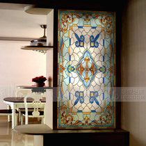 European-style church color glass Tiffany art glass doors and windows are cut off from the sky flower hanging roof