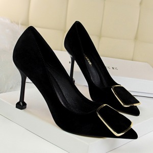 278-5: wind professional OL for women’s shoes with high heels suede shallow mouth pointed sexy metal belt single shoe he