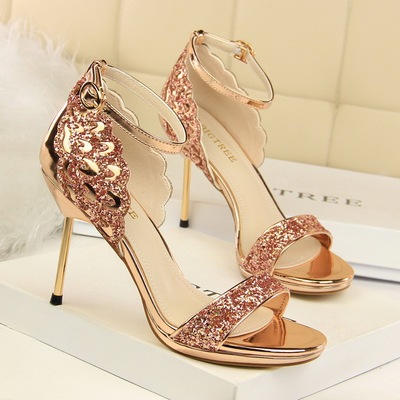 923-11 European and American fashion sexy high heels for women&apos;s shoes heel nightclub with waterproof sequins one w