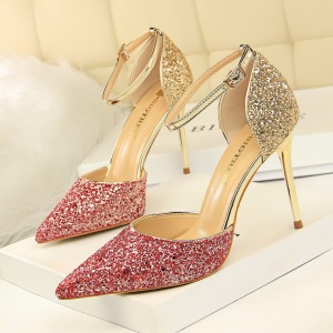 283-6 European and American Wind sexy nightclub, female heel, hollow shallow pointed tip, color changing, sequins, sanda