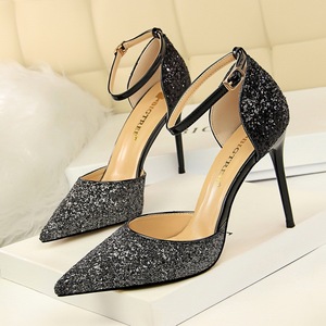 283-6 European and American Wind sexy nightclub, female heel, hollow shallow pointed tip, color changing, sequins, sanda