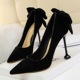 17175-2 han edition sexy show thin thin high heels for women's shoes with high heels suede shallow mouth pointed bow single shoes