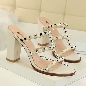 18017-Q1 euramerican fashion wind restoring ancient ways is thick with high with hollow out peep-toe metal rivets slip