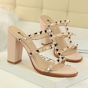 18017-Q1 euramerican fashion wind restoring ancient ways is thick with high with hollow out peep-toe metal rivets slip