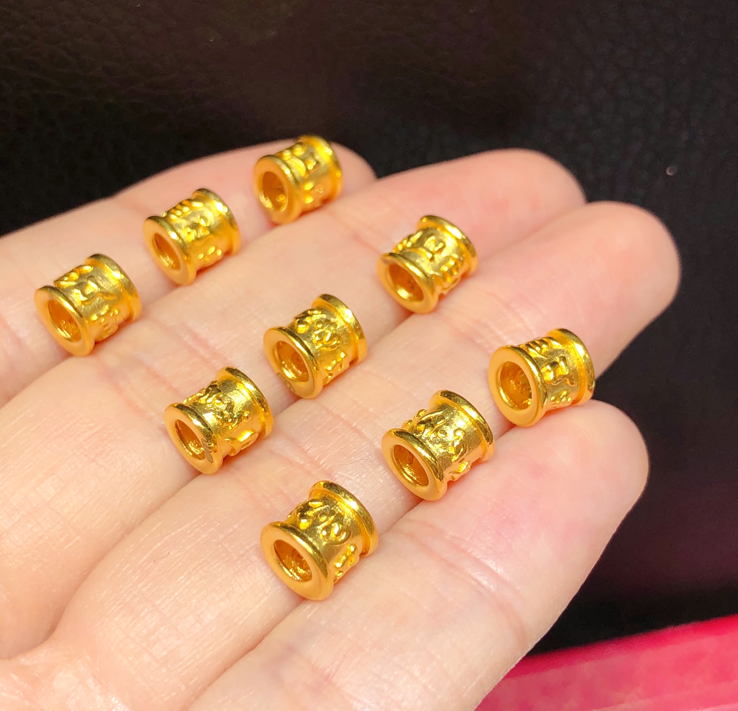 999足金转运珠 黄金六字真言金珠子情侣款男士纯金手链女款3d硬金