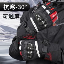 Motorcycle Cycling Gloves Men's Leather Winter Fleece Cold Insulated Motorcycle Gloves Extended Waterproof Windproof Women