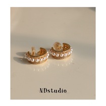 ND without ear-hole-in-style vintage pearl C circle High Sensation Ear Clip Woman without pain Mosquito Coil Pan Harbor Wind small and fragrant