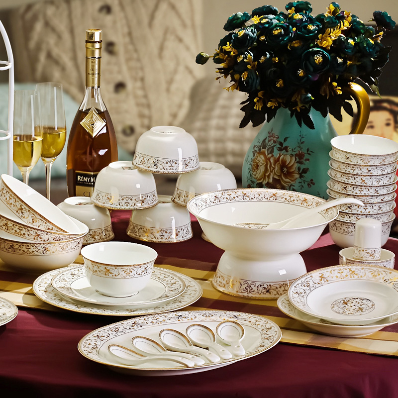 碗碟套装景德镇陶瓷器28/56头骨瓷餐具套装家用韩式碗盘结婚礼品产品展示图3