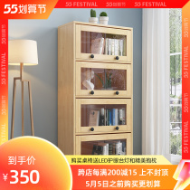 Nordic solid wood bookcase with glass cabinet door Easy bookshelf shelves Home Bedrooms Children storage Storage cabinets