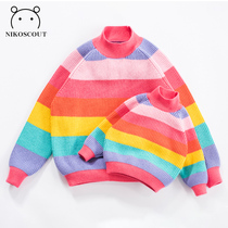 parent-child winter sweater family 3pcs Korean style mother and child boy half turtleneck pullover coat net red mother and daughter knitwear