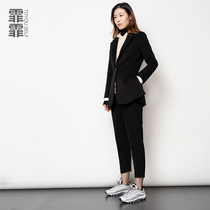 Fei Gangfeng blazer womens jacket split waist suit autumn and winter thickened woolen black suit jacket