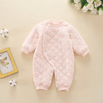 Newborn baby clothes 0-3 months 6 pure cotton baby conjoined jacket cotton warm khaclothes climb to the spring autumn and winter