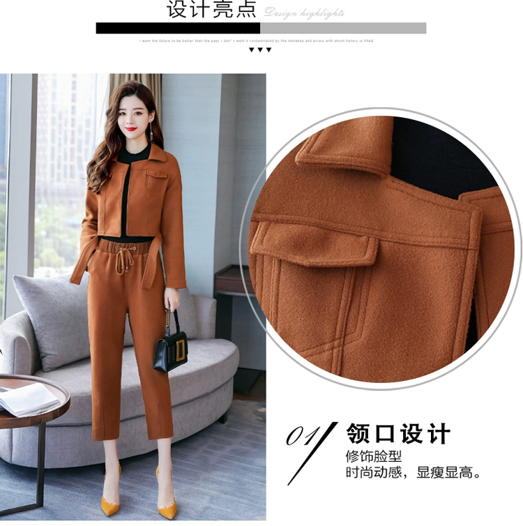 Shen Yidu Spring 2021 new plus size phụ nữ áo khoác hai mảnh mùa xuân và mùa thu quần tây len phù hợp với 6212 - Bộ đồ