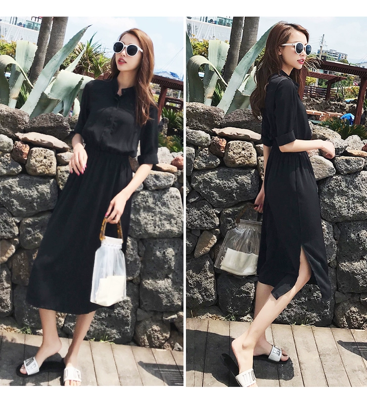 Shen Yidu mùa hè năm 2021 mới của phụ nữ mùa hè váy dài trung niên ngắn tay áo sơ mi mỏng 8812 - váy đầm