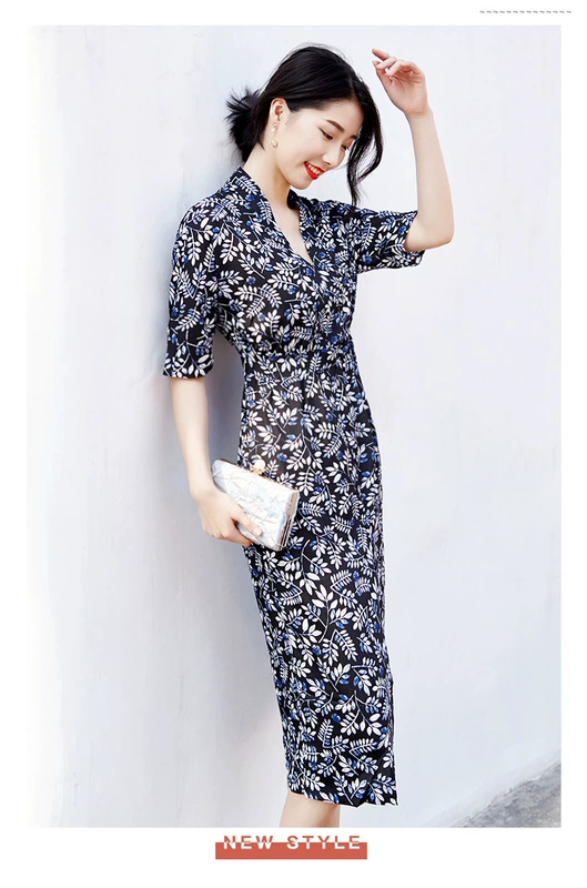 Shen Yidu mùa hè năm 2021 mới của phụ nữ váy dài trung mùa hè váy ngắn tay hoa 018 FK-W - Váy dài