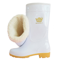 White plus velvet rain shoes food boots in the tube non-slip canteen chef rain boots high tube food factory water shoes men and women overshoes
