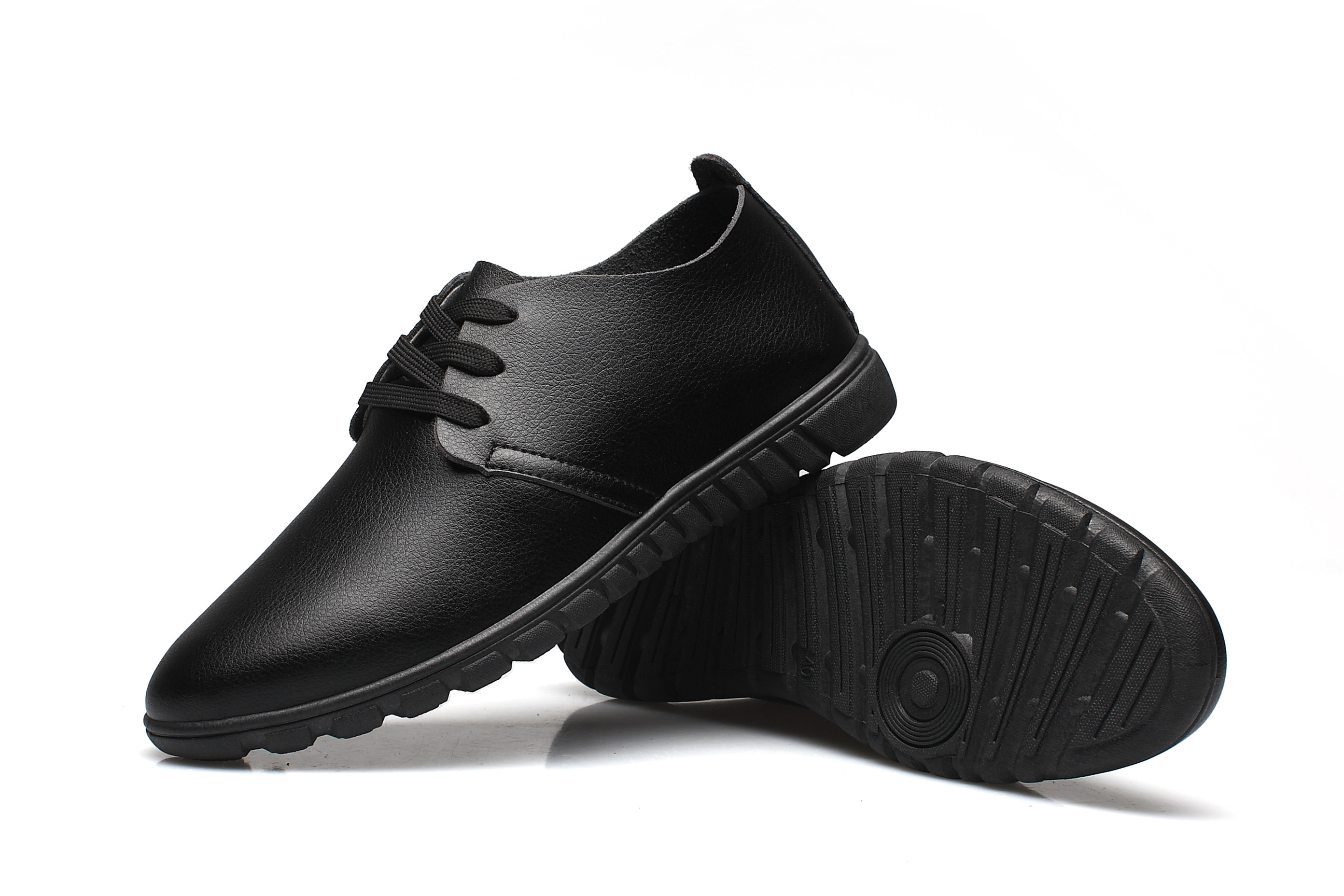 肯德基麦当劳工作鞋男黑色餐厅厨房平底皮鞋防滑软底拼接上班单鞋