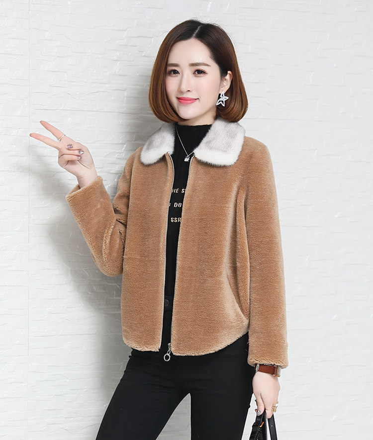 羊剪绒外套女短款仿水貂绒翻领颗粒绒大衣仿羊羔毛秋冬皮草女装新