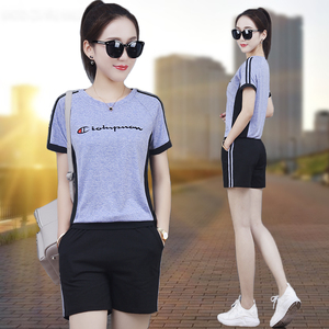 运动服套装女夏装2018新款韩版胖妹妹短袖休闲显瘦时尚两件套潮