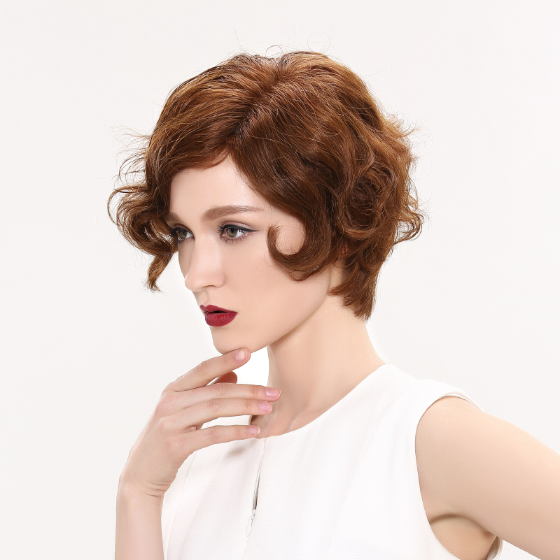 瑞贝卡时尚假发女士全头套短发斜刘海短卷发手织逼真发套正品743
