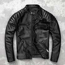 The first layer of cowhide leather leather clothing mens short stand-up collar jacket motorcycle clothing pure leather mens jacket single coat trend