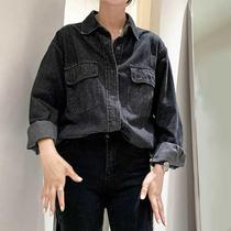 2020 Autumn Korean Retro Black Denim Shirt Jacket Joker Loose Casual Fashion Design Style Top Women