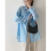 Blue striped shirt female Korean version of loose oversize design sense lazy style top salt shirt folding wear