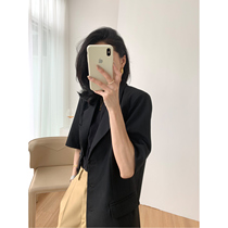 Black silhouette blazer women Summer thin high sense Korean version of loose oversize short sleeve small suit top