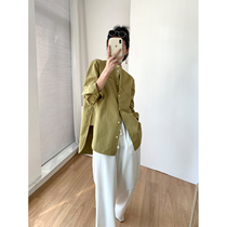 Stand neck shirt female spring design sense niche twill texture retro harbor flavor chic loose lazy long sleeve top female