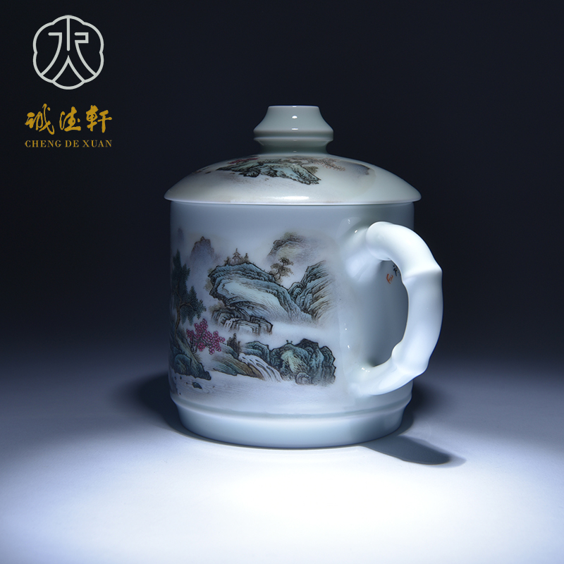 Cheng DE hin jingdezhen porcelain, high - grade pure manual pastel office cups and 2 cups pastel Jiang Feng sea of clouds