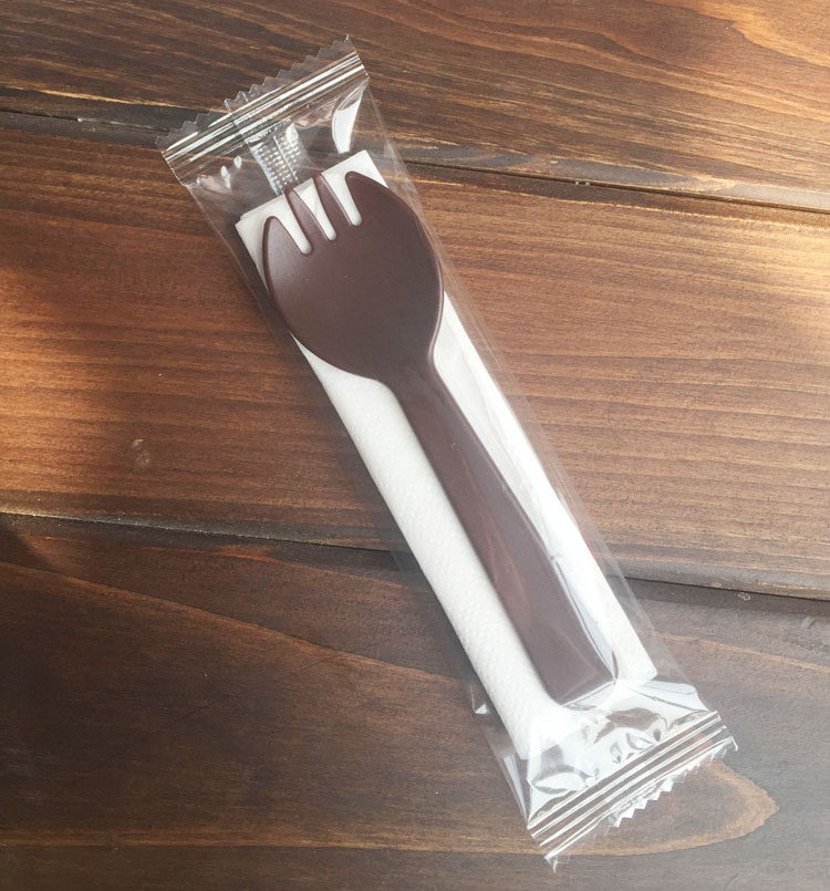 餐巾纸勺叉蛋糕包装带甜品一体勺叉勺 一次性塑料彩色包邮勺独立