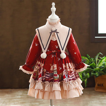 Girls Spring and Autumn Dress Children Lolita Princess Dress New Year Red Birthday Dress Student Lolita Skirt