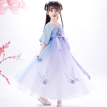 Girls Hanfu summer dress 2021 new big boy net red princess dress Chinese style short-sleeved skirt 12-year-old summer