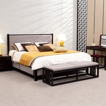 New Chinese bed modern Chinese fabric bed solid wood double Model Room furniture leather art 1 5 1 8 m wedding bed