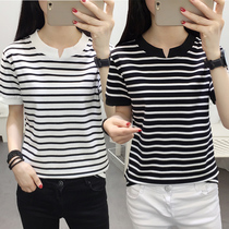 2021 New Summer Obesity MM Big Code Womens Dress Striped Casual Loose Lean Blouse Women Pure Cotton Short Sleeve T-shirt