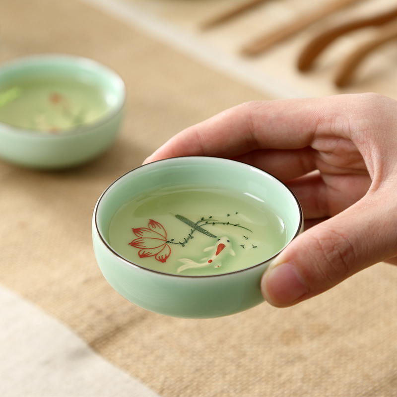 Kung fu tea set 6 individuals dedicated high - grade household, lovely small single glass ceramic bowl lotus tea