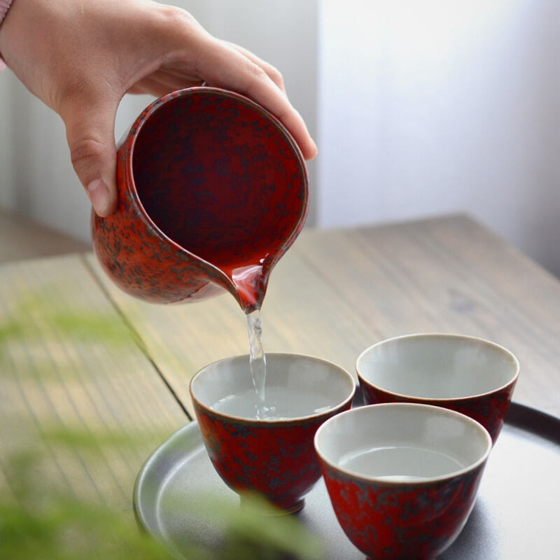 Poly real fair view jingdezhen up cup and cup small kung fu tea set red humanities tea is tea table to match the warring states period